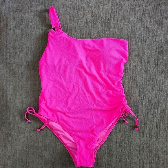 Maree Maree woman's pink  one shoulder asymmetrical O strap swimsuit size 14 - Picture 1 of 15